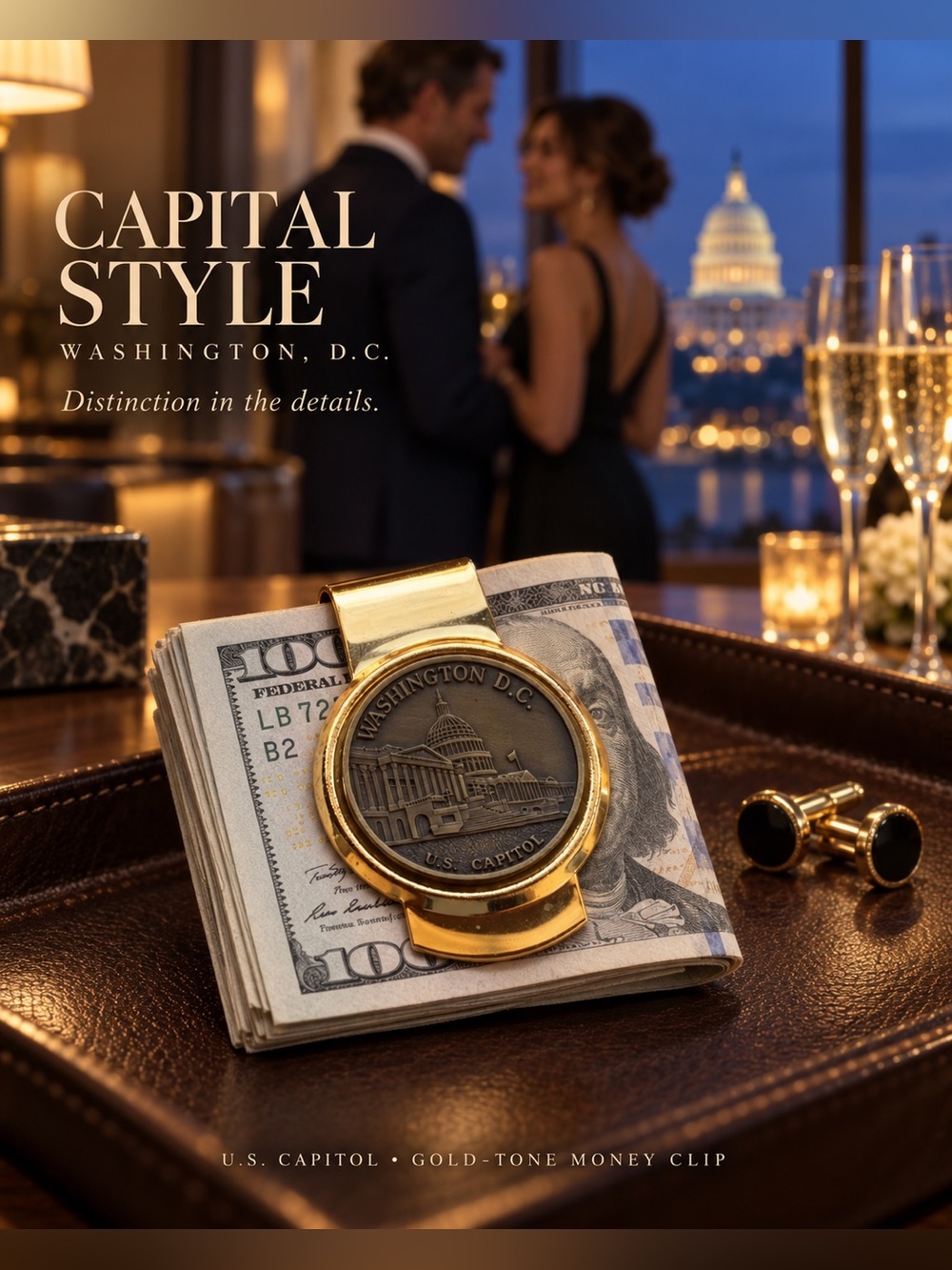 Collectible “Washington D. C.  U. S. Capitol” Gold-tone Money Clip NWT 💵
